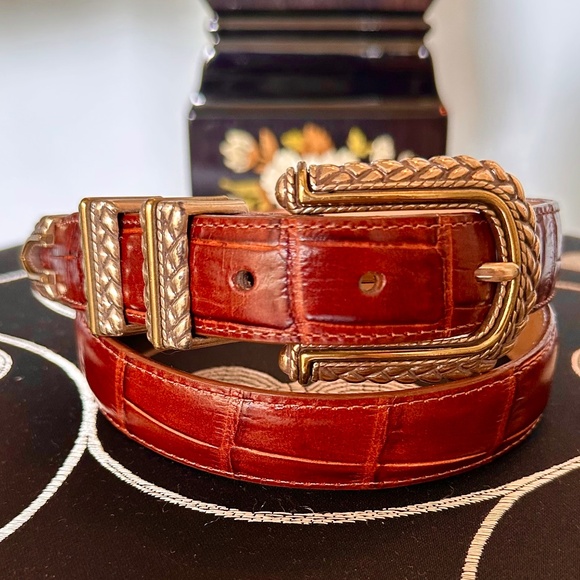 Brighton Cognac Leather Croc-Embossed Belt SZ M / 34 NOS main image 6